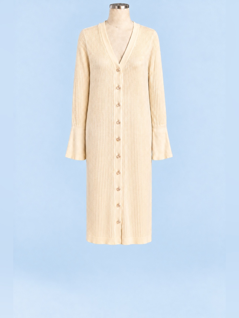 A New Day Cream Ribbed Button-Front Midi Dress Size Large NWT